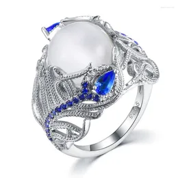 Anneaux de cluster BABYLLNT Design unique 925 Sterling Silver Bague Opal Femme Charm Bijoux Cadeau
