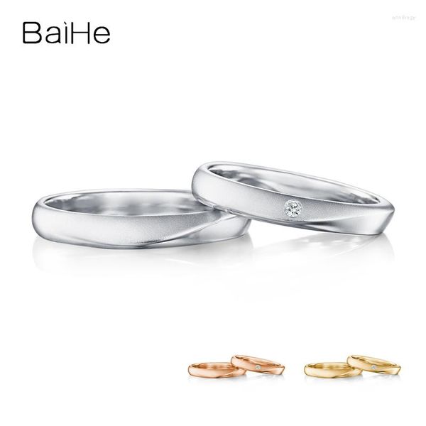 Bagues de cluster BAIHE Solide 18K Or Blanc H / SI Bague en Diamant Naturel Hommes Femmes À La Mode Fine Bijoux Faire Couple Anel Casal Anillo Pareja