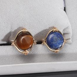 Anéis de cluster bola azul semi-preciosa pedra para mulheres ouro cor metal design moda festa de aniversário presente jóias menina