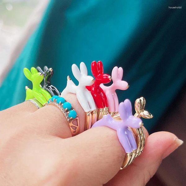 Anillos de racimo Ballon Perro Pet Cachorro Esmalte Anillo de Dedo Neón Rosa Naranja Azul Colgante Aceite Caído Dulce Lindo Partido Joyería al por mayor