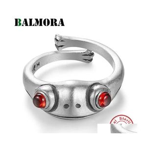 Clusterringen Balmora 100 925 Sier Garnet Frog Dier voor vrouwen Girl Vintage Fashion Open Ring Sieraden Anillos Valentijnsdag Gift D Dhiqy
