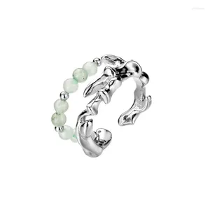 Cluster ringen bamboe textuur ring vrouwelijke minderheid China-chique S925 sterling zilver ingelegd dongling jade kralen gepersonaliseerde luxe sieraden
