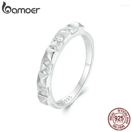 Bagues de cluster Bamoer 925 Sterling Silver Sparkling Zircon Bague empilable Rivet pour les femmes Party Daily Fine Bijoux Cadeau