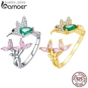 Cluster Ringen BAMOER 925 Sterling Zilveren Kolibrie Open Ring Dazzing CZ Verstelbare Vinger Ringen voor Vrouwen Zilveren Sieraden Gift BSR016 L240315