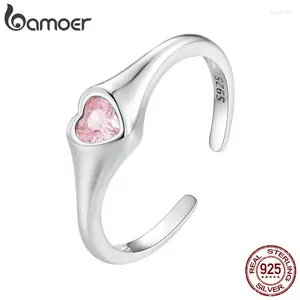 Cluster Anneaux Bamoer 925 Sterling Silver Pink Heart Open Ring Simple For Women Fine Jewelry Anniversary Birthday Party Gift