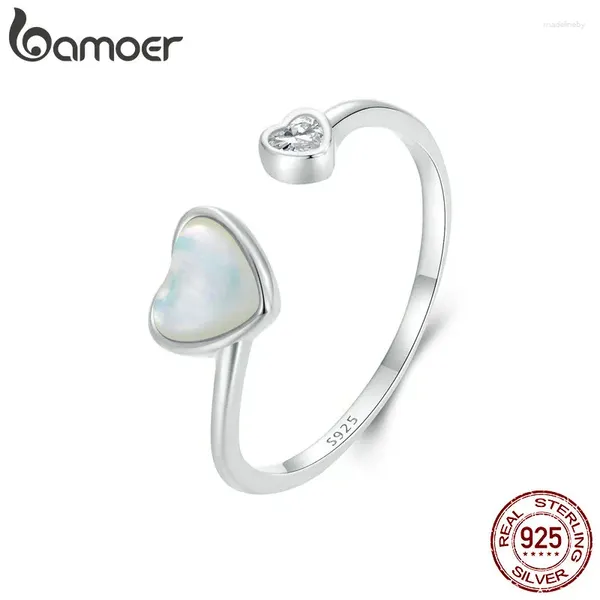 Cluster anneaux Bamoer 925 Sterling Silver Love CZ Heart Adjustable Ring pour femmes Gift Bijoux de la Saint-Valentin