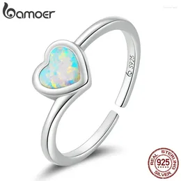 Anillos de racimo BAMIER AUTENTIC 925 STERLING SILE SILVER CORAZÓN DE OPAL DE OPAL PARA MUJERES AMORTA AJUSTABLE FINO JOYA