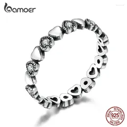 Cluster anneaux bamoer coeur noir doigt empilable pour les femmes 925 Bijoux en argent sterling bijoux accessoires d'anneau GXR140