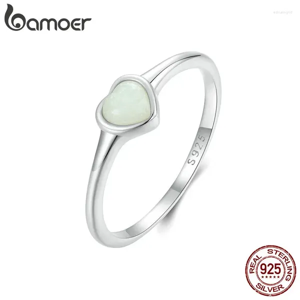 Anillos de clúster BAMOER CORAZÓN LUMINO SELLET ANILLO PLATINUM GOLDO CHOLADO |925 Regalo de cumpleaños de Pinky Pose Pose Pose Pose de plata esterlina