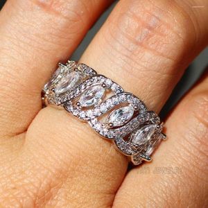 Bagues de grappe bande 925 en argent Sterling marquise coupe diamant simulé mariage de fiançailles pour les femmes de luxe bijoux de pierres précieuses complètes