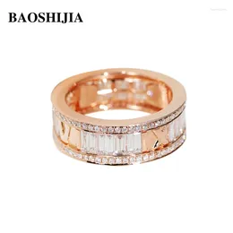Cluster ringen baoshijia solide 18k geel/rozen/witgouden ring damesband stokbrood gesneden natuurlijke echte diamanten sieraden valentijnsdag