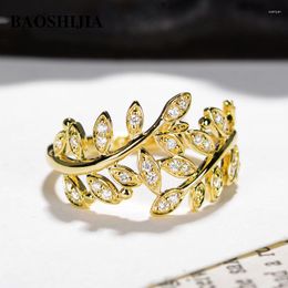 Cluster anneaux baoshijia solide 18k jaune doré féminin de feuille naturelle anneau diamant bijoux personnalisé vintage luxe antique généreux