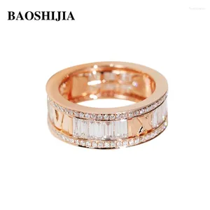 Cluster anneaux baoshijia solide 18k jaune / rose / or ring ring women's baguette coupe natural réel diamant bijoux de la Saint-Valentin