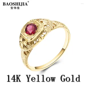 Cluster anneaux baoshijia féminine Gemstone vintage anneau réel solide 14k jaune or antique pavé fixant la touche rouge tourmaline élégante bijoux