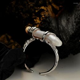 Anillos de racimo Anillo barroco Mujer Senior Sentido de estilo elegante francés Perla S925 Plata esterlina Abierto Palillo de dientes Cuentas Dedo