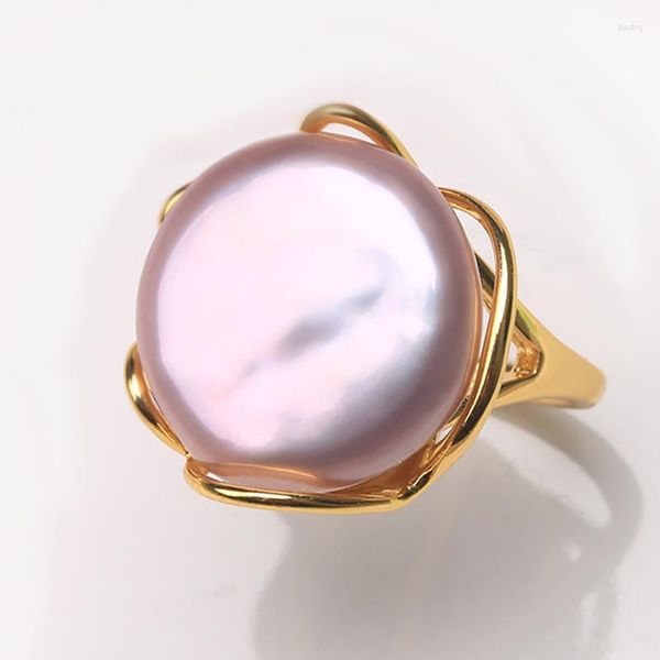 Bagues de cluster baroqueonly naturel d'eau douce baroque violet perle bague style rétro 14K notes or bouton de forme irrégulière RFF