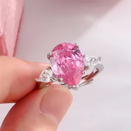 Cluster ringen mooi 925 zilvergeplateerde damesring mode groot glanzend roze zirkon open verstelbare feestjuwelen bruiloft