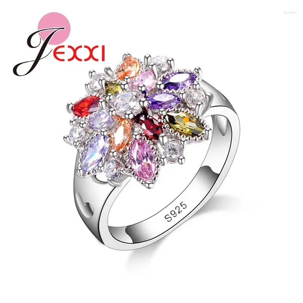 Cluster anneaux belles filles bling bijoux accessoires de doigt mode 925 argent sterling ized zircon fleur de fleur de zircon