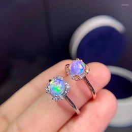 Cluster ringen een mooie natuurlijke opaalring voor vrouwen echt 925 zilveren ronde juweel verjaardagsfeestje cadeau wees stil met veel geluk geboortesteen