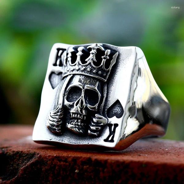 Anillos de racimo BEIER 2023 Diseño especial Pala de acero inoxidable K Anillo Poker Forma rectangular Punk Skull Cool Biker Joyería Regalo