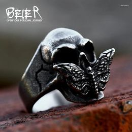 Bagues de cluster Beier 2024 Mode Acier inoxydable Crâne Moth Bague Acherontia Lachesis Gothic Biker Insect Bijoux pour hommes Drop
