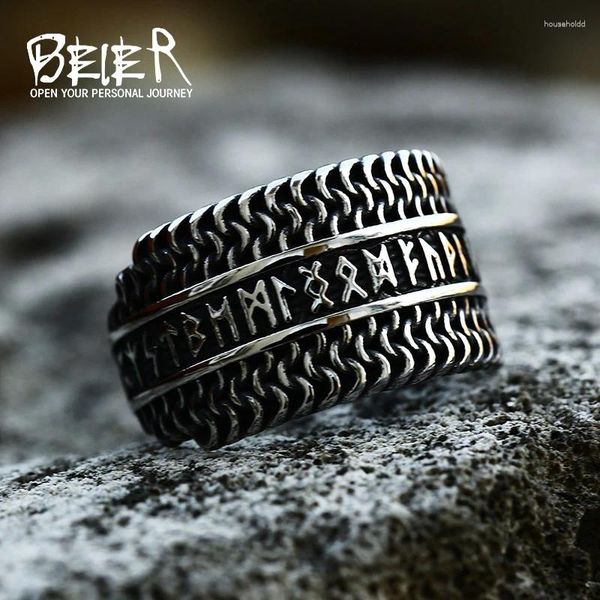 Bagues de cluster Beier 2024 Mode Viking Noeud Bague à tricoter pour hommes Biker Runes Amulette Forme unique Bijoux Cadeau