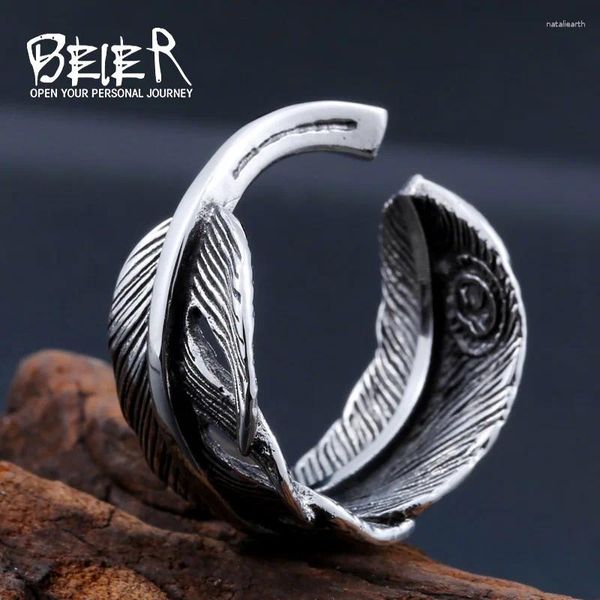 Anillos de racimo Beier 316L Anillo de acero inoxidable Llegada Pluma para hombres / mujeres Águila Joyería de moda LLBR8-432R