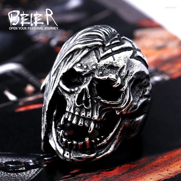 Anillos de racimo Beier Store 316L Anillo de calavera de acero inoxidable para hombres de calidad superior Vintage joyería de moda exagerada LLBR8-396R