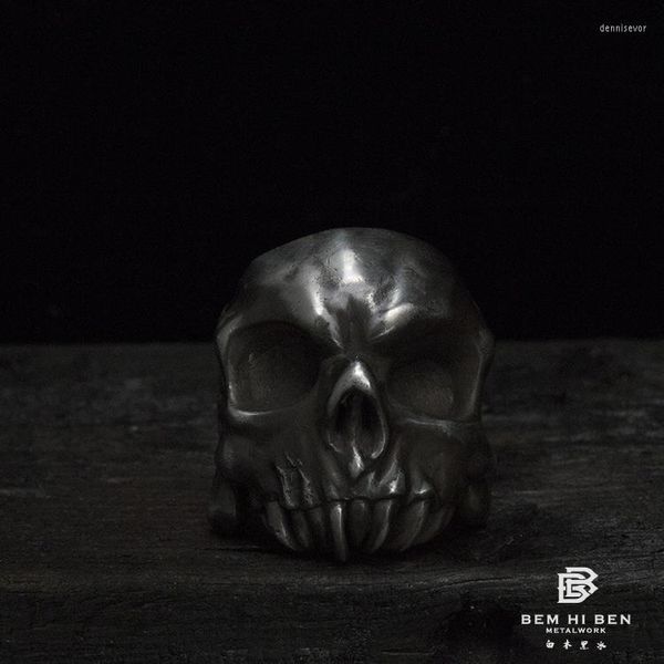 Anillos de racimo BEM HI BEN Hombres Mujeres Esqueleto Calavera Plata de ley 925 Diseño original Hecho a mano Punk Oscuro Personalizado