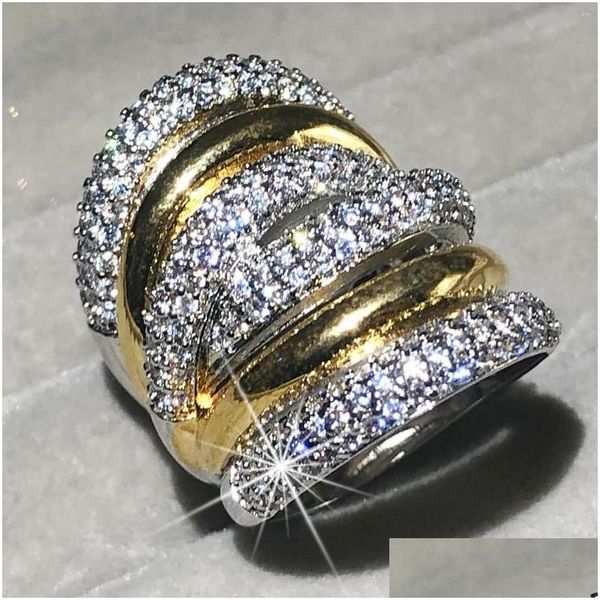 Cluster Anneaux Big 925 Sier Cocktail Finger pour femmes Luxury Luxury plaqué 238PCS PEINTURE DE DIAMOND SIMAD
