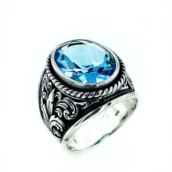 Anneaux de cluster Big Aquamarine Pierre Production de la main 925 Silver Homme Bague