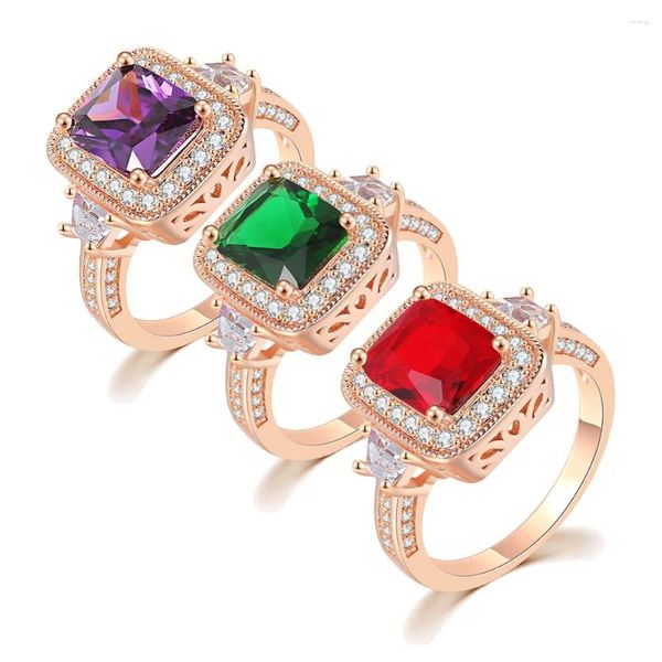 Anillos de racimo Gran cóctel de lujo para mujeres Multicolor Zircon Piedra Anillo de mujer Corte Fiesta de noche Joyería de boda 2023 R300-M