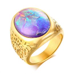 Cluster ringen grote opaal edelstenen voor mannen 18k gouden kleur snijwerk luxe sieraden titanium roestvrijstalen band geschenken mode maten 7-12