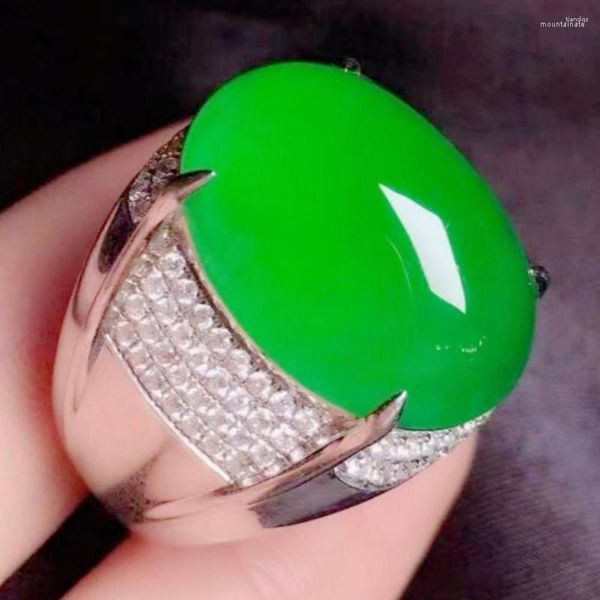 Anillos de racimo Big Oval Green Jade Piedras preciosas Zircon Diamantes Lujo para hombres Mujeres Oro Lleno Joyería Fina Bandas de Dedo Accesorios