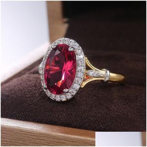 Anillos de racimo Gran forma ovalada Rosa Red Cubic Zirconia Mujeres Joyería de lujo para damas para fiesta Madres Regalo Brillante Cz Entrega de gota Dhl9I