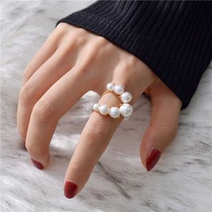 Cluster Ringen Grote Parel Ringen Voor Vrouwen Hip Hop Cool Grote Vinger Ring Ingelegde Parel Kralen Meisjes Nieuwe Mode Verstelbare ring Jewelr264a