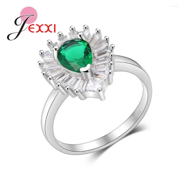 Cluster anneaux Grande promotion Arrivée simple goutte d'eau verte zircone cubique belle 925 Engagement en argent sterling