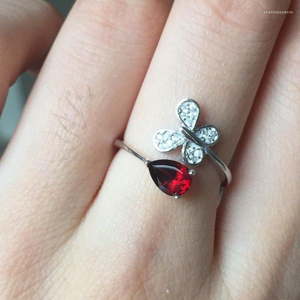 Anillos de racimo, gran oferta, anillo de gota de agua con gema granate rojo Natural clásico, joyería de plata para mujer, regalo de cumpleaños, vino, Navidad