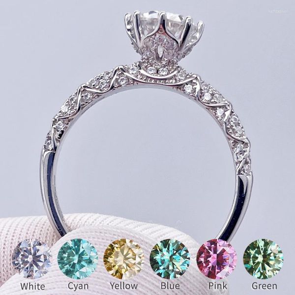 Anillos de racimo, gran oferta, joyería de moissanita para mujer, azul, rosa, amarillo, verde, cian, diamante de compromiso, estilo Retro, Plata de Ley 925