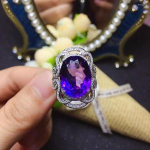 Clusterringen grote verkoop paarse edelsteen ring maat betaalbaar amethist edelsteen zilveren vrouwen natuurlijke 925 sieraden