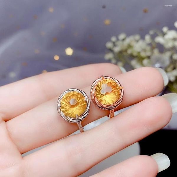 Bagues de cluster grande vente femmes bague naturel jaune Citrine fête anniversaire cadeau 925 argent Sterling certifié gemme fiançailles