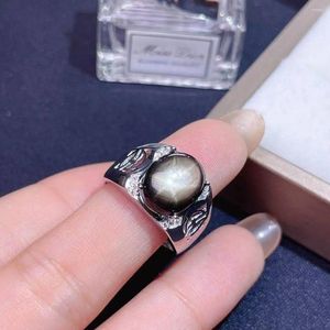 Bagues de cluster Big Taille Bague masculine Black Star Sapphire Gemstone pour hommes 925 Sterling Silver Cadeau d'anniversaire Souvenir Love Man