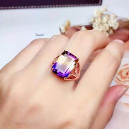 Anillos de racimo Tamaño grande Anillo de piedras preciosas de amatista natural con joyería de plata 925 para mujeres que venden regalo Real chapado en oro afortunado