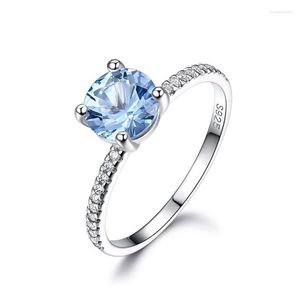 Cluster ringen Big Sky Blue Topaz Gemstone 925 Sterling Silver For Women Wedding Bands verlovingsgeschenken Bride Fine Jewelry Party Romantic