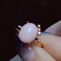 Cluster Rings Big Stone Pink Opal Ring Natural Real 925 Sterling Silver Fine Handwored Jewelry