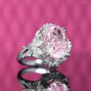 Anillos de clúster Big Súper Spellling Argyle Pink Diamond Flourishing Peach Blossom Ring Explosion Explosion Royal Sapphire Femenina