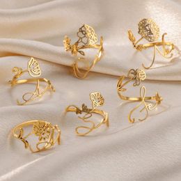 Bonnes de cluster Mois de naissance pour les femmes plaquées d'or, anneau de fleur en acier inoxydable réglable, bijoux esthétique florale vintage anillos mujer