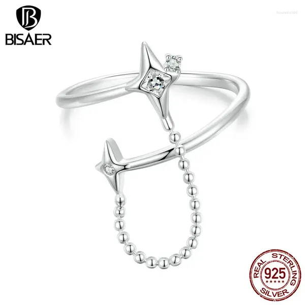 Anneaux de cluster BISAER 925 Sterling Silver Starlight Bague ouverte Taille 5-9 Chaîne Bande Plaqué Platine Pour Les Femmes Fête Fine Bijoux EFR519-E