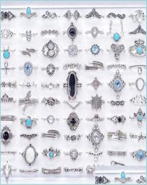 Cluster anneaux bk 100pcs lots bohémie cristal anneaux vintage mix taille antique sier et ethnique femme de mode bijoux de bijoux