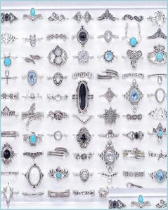 Cluster Ringen Bk 100 Stuks Veel Bohemen Kristal Vintage Ringen Mix Grootte Antieke Sier Etnische Vrouwen Mode Charme Sieraden Geschenken Vinger A8113571